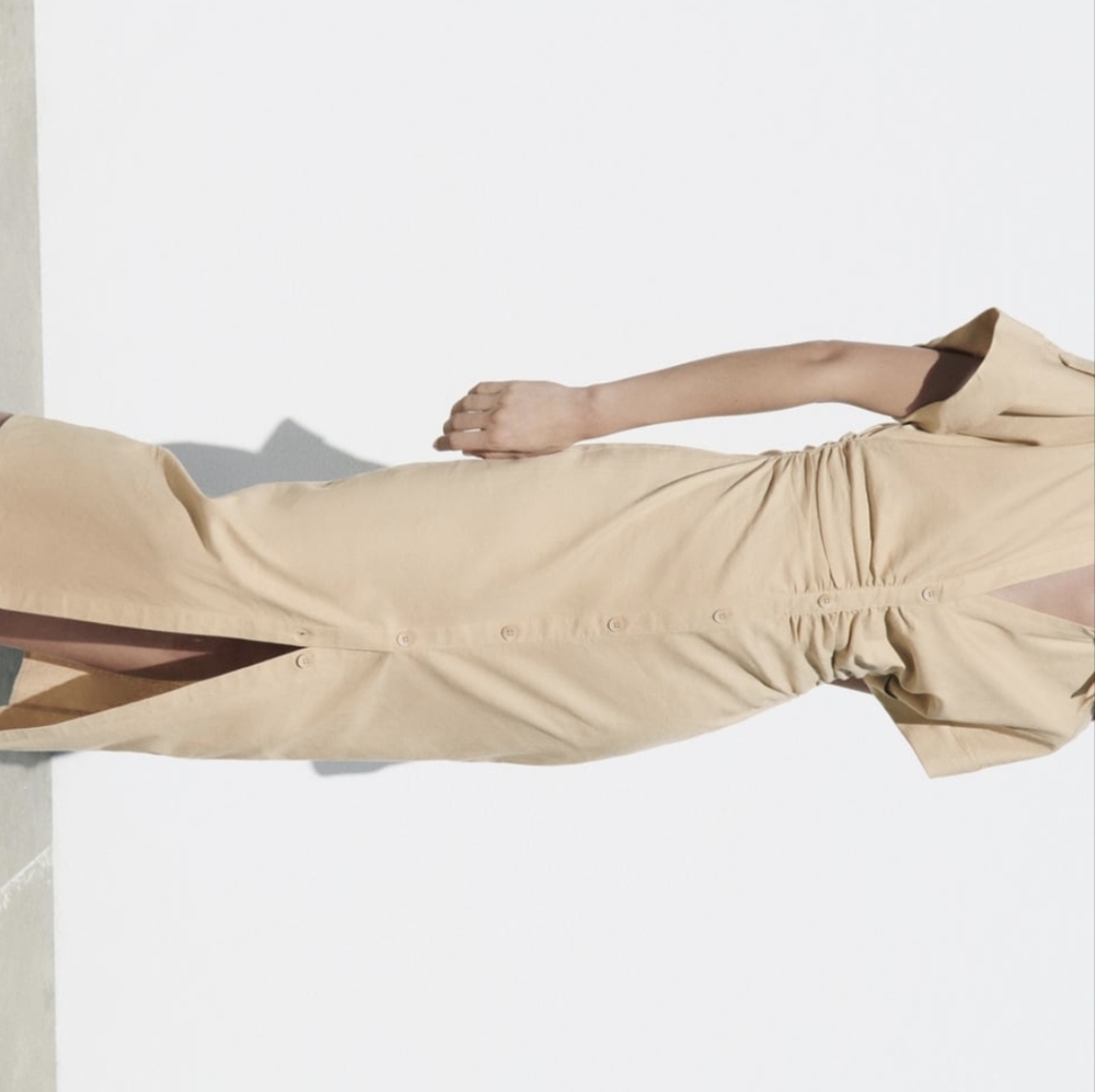 Rushed linen blend midi dress